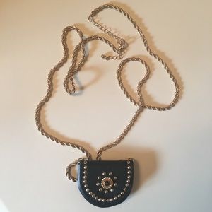 Forever 21 Long Gold Studded Necklace with Locket